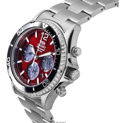 Orient Sports Chronograph Stainless Steel Sky Red Dial Quartz Diver's RA-TX0207R 200M Men's Watch