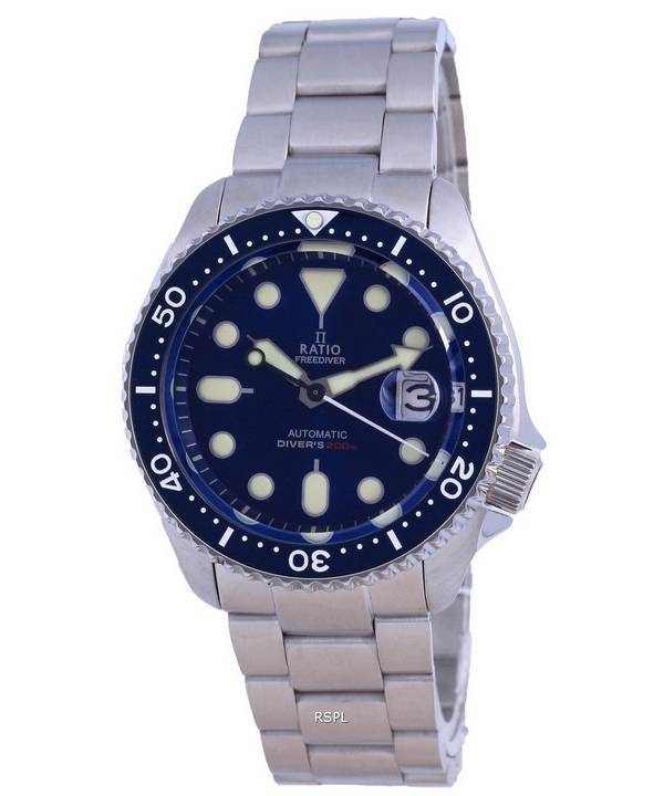 Ratio FreeDiver Blue Dial Sapphire Crystal Stainless Steel Automatic RTB202 200M Men's Watch