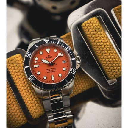 Ratio FreeDiver Sapphire Stainless Steel Orange Dial Automatic RTF045 200M Mens Watch