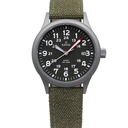 Ratio Quest Men's Field Watch Sapphire Canvas Strap Khaki Green Dial Quartz RTQ029 100M Lewis And Clark Edition