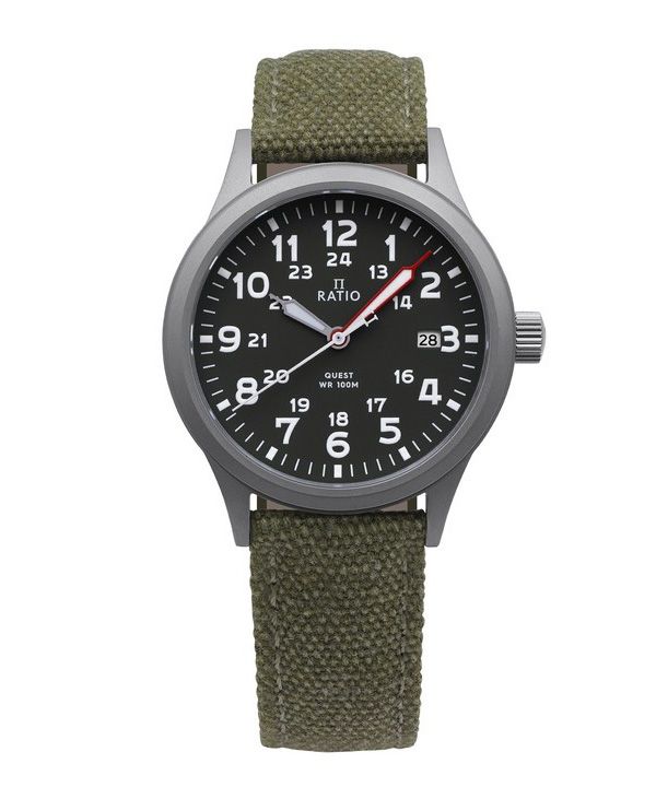 Ratio Quest Men's Field Watch Sapphire Canvas Strap Khaki Green Dial Quartz RTQ029 100M Lewis And Clark Edition