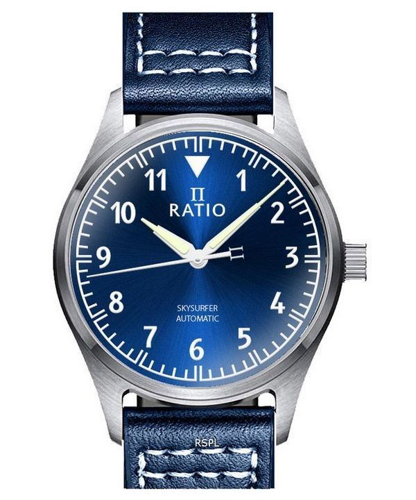 Ratio Skysurfer Pilot Blue Sunray Dial Leather Automatic RTS302 200M Mens Watch