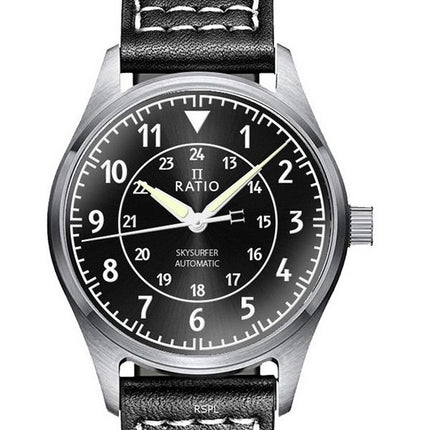 Ratio Skysurfer Pilot Black Sunray Dial Leather Automatic RTS314 200M Mens Watch