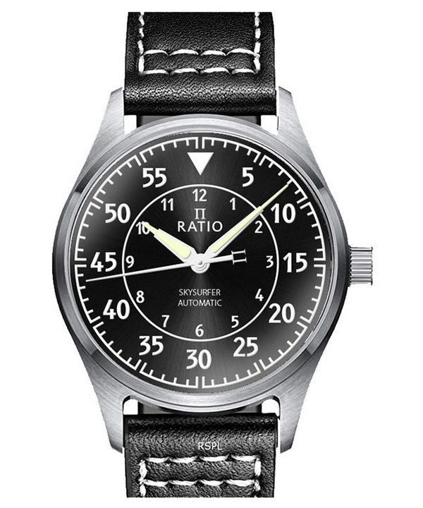 Ratio Skysurfer Pilot Black Sunray Dial Leather Automatic RTS321 200M Mens Watch