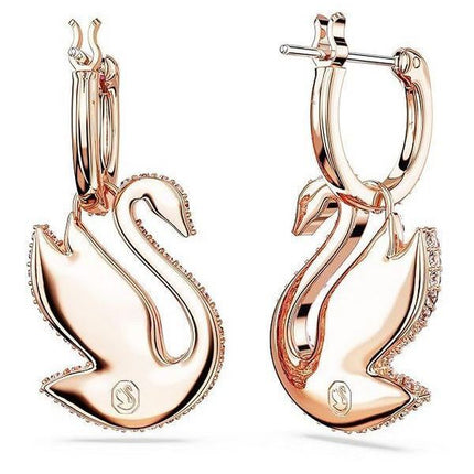 Swarovski Swan Pink Crystals And Rose Gold Tone Plated Drop Earrings 5647544 For Women