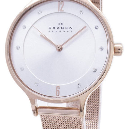 Skagen Anita Silver Dial Crystal Rose Gold-Tone Mesh Bracelet SKW2151 Womens Watch