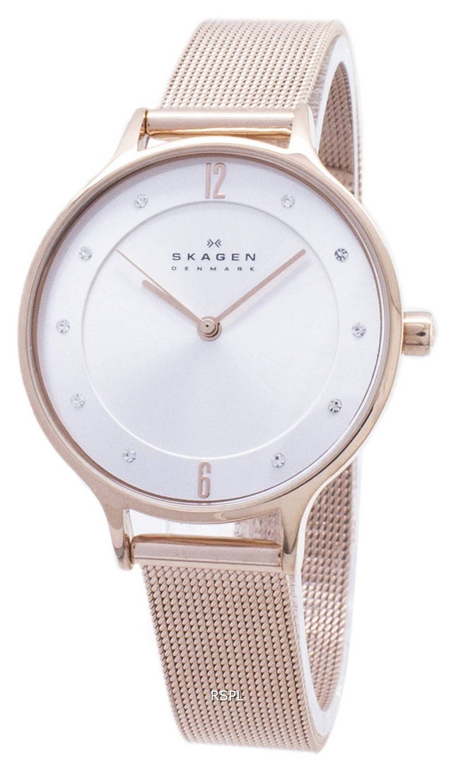 Skagen Anita Silver Dial Crystal Rose Gold-Tone Mesh Bracelet SKW2151 Womens Watch