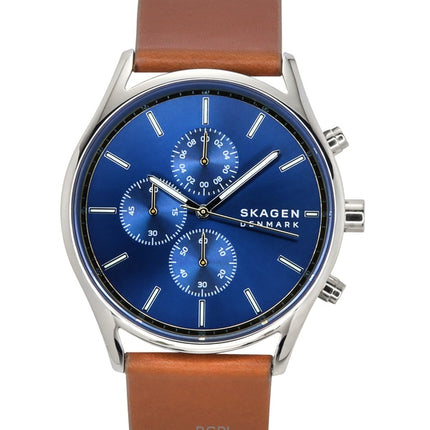 Skagen Holst Chronograph Leather Strap Blue Dial Quartz SKW6916 Men's Watch