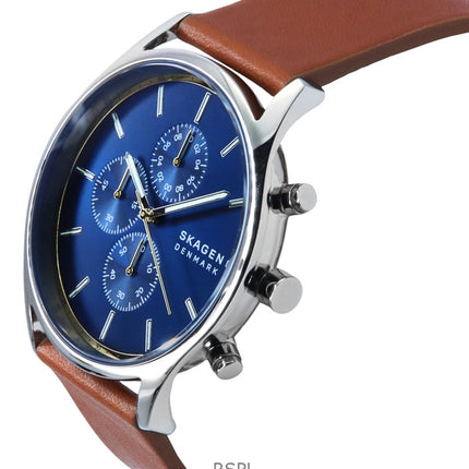 Skagen Holst Chronograph Leather Strap Blue Dial Quartz SKW6916 Men's Watch