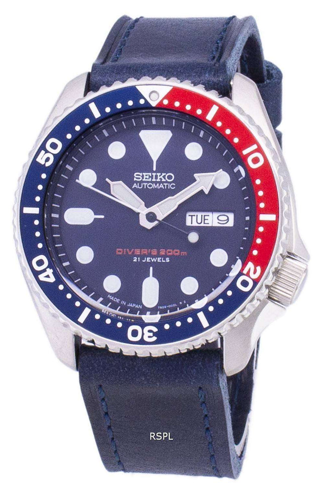 Seiko Automatic SKX009J1-LS13 Diver's 200M Dark Blue Leather Strap Men's Watch