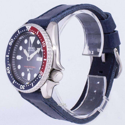 Seiko Automatic SKX009J1-LS13 Diver's 200M Dark Blue Leather Strap Men's Watch