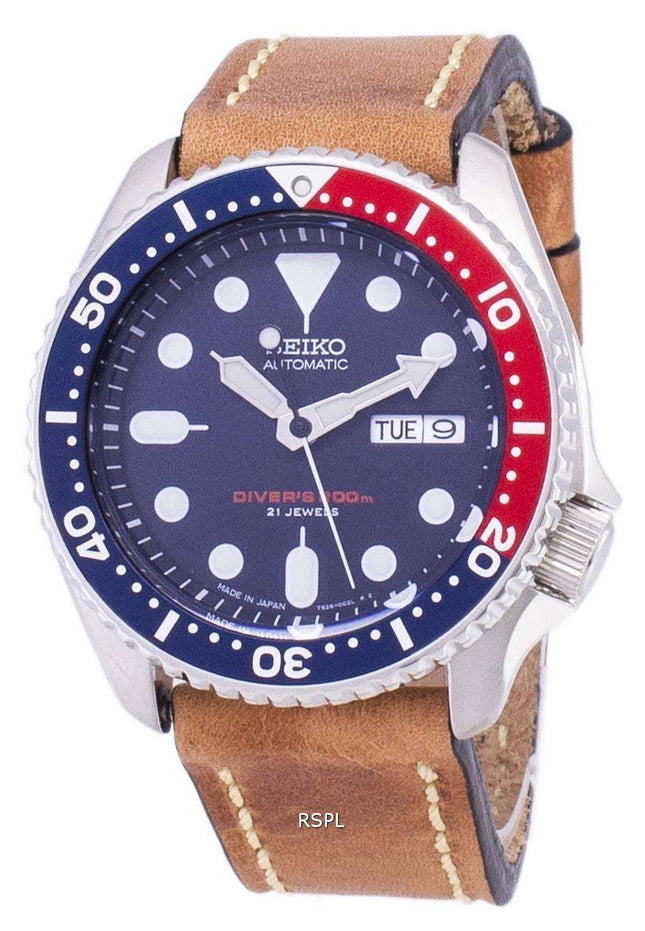 Seiko Automatic SKX009J1-LS17 Diver's 200M Japan Made Brown Leather Strap Men's Watch