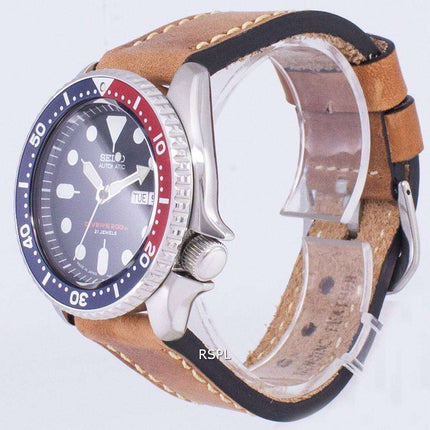 Seiko Automatic SKX009J1-LS17 Diver's 200M Japan Made Brown Leather Strap Men's Watch