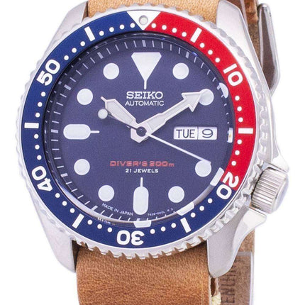 Seiko Automatic SKX009J1-LS18 Diver's 200M Japan Made Brown Leather Strap Men's Watch