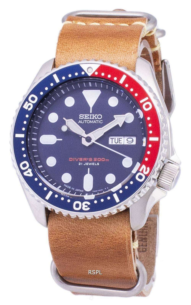 Seiko Automatic SKX009J1-LS18 Diver's 200M Japan Made Brown Leather Strap Men's Watch