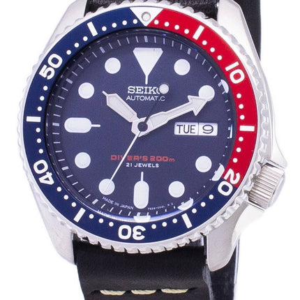 Seiko Automatic SKX009J1-var-LS14 Diver's 200M Japan Made Black Leather Strap Men's Watch