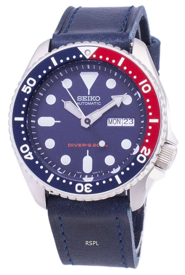 Seiko Automatic SKX009K1-LS13 Diver's 200M Dark Blue Leather Strap Men's Watch