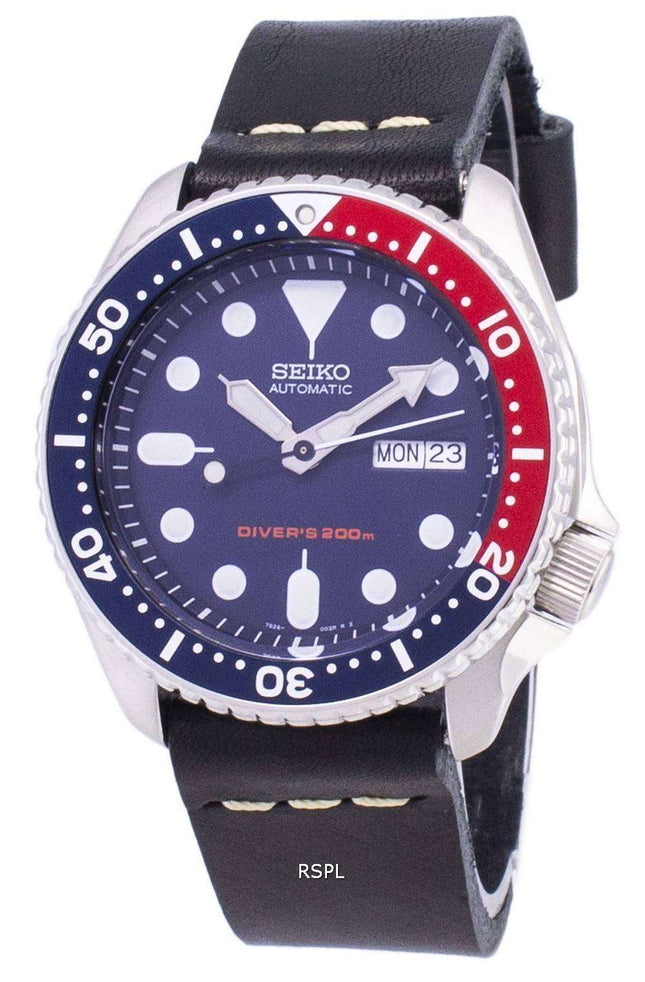 Seiko Automatic SKX009K1-LS14 Diver's 200M Black Leather Strap Men's Watch