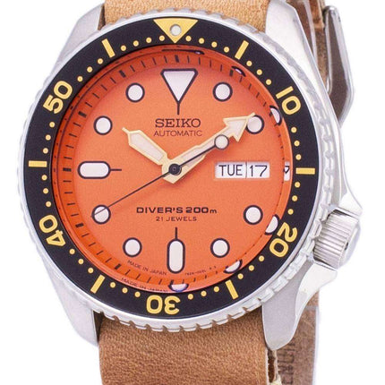 Seiko Automatic SKX011J1-LS18 Diver's 200M Japan Made Brown Leather Strap Men's Watch