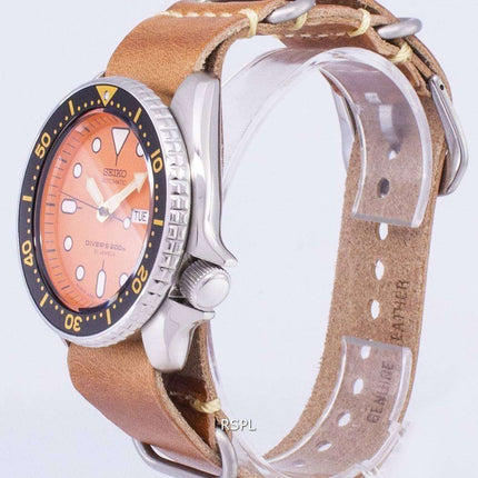 Seiko Automatic SKX011J1-LS18 Diver's 200M Japan Made Brown Leather Strap Men's Watch