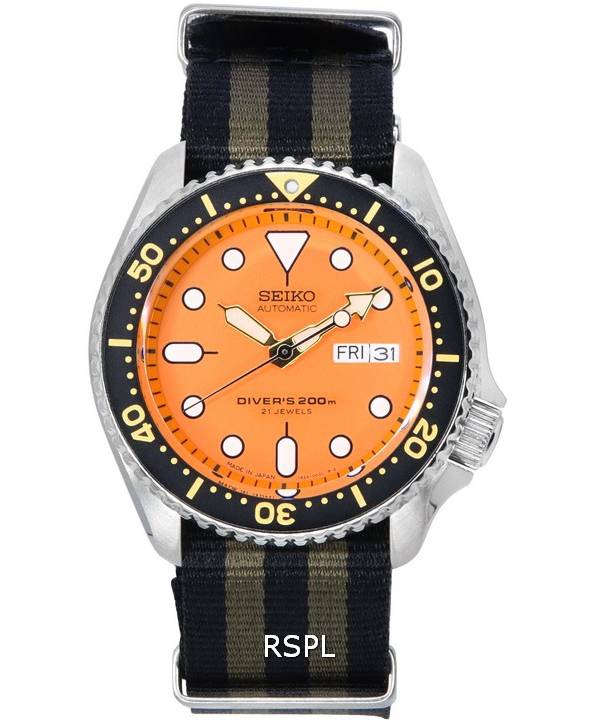 Seiko Orange Dial Automatic Diver's SKX011J1-var-NATO21 200M Men's Watch