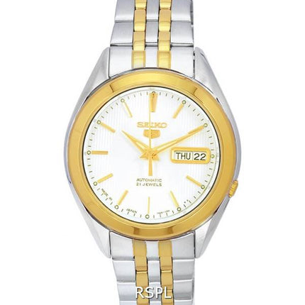 Seiko 5 Two Tone Stainless Steel White Dial Automatic SNKL24 SNKL24J1 SNKL24J Men's Watch