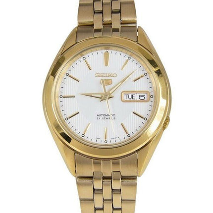 Seiko 5 Gold Tone Stainless Steel White Dial 21 Jewels Automatic SNKL26K1 Mens Watch