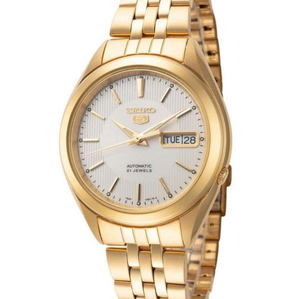 Seiko 5 Gold Tone Stainless Steel White Dial 21 Jewels Automatic SNKL26K1 Mens Watch