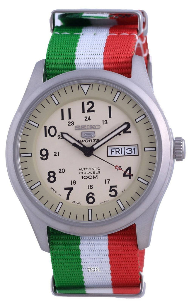 Seiko 5 Sports Military Automatic Japan Made SNZG07J1-var-NATO23 100M Mens Watch