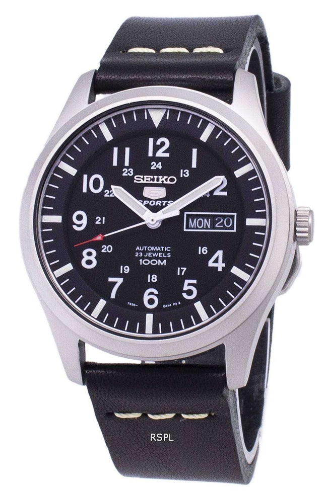 Seiko 5 Sports SNZG15K1-LS14 Automatic Black Leather Strap Men's Watch