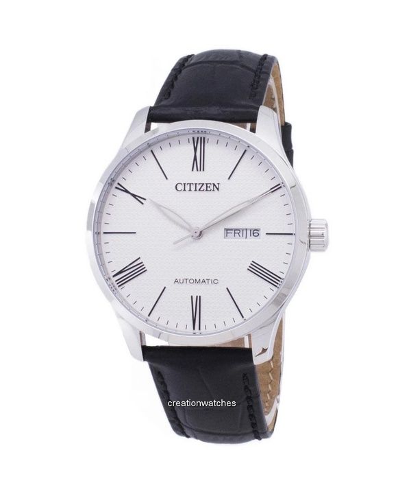 Refurbished Citizen Analog Leather Strap White Dial Automatic NH8350-08A Men's Watch