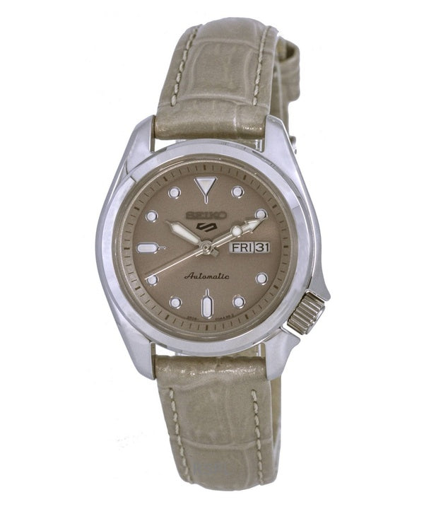 Refurbished Seiko 5 Sports Compact Leather Strap Beige Dial Automatic SRE005K1 100M Women's Watch