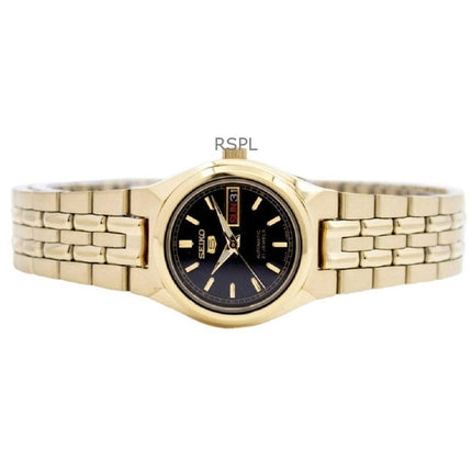 Refurbished Seiko 5 Gold Tone Stainless Steel Black Dial Automatic 21 Jewels SYMA06K1 Women's Watch