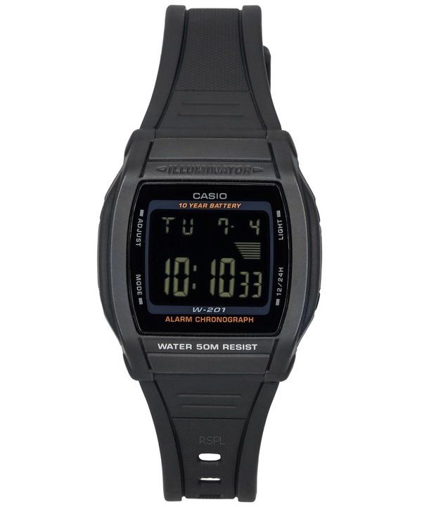 Casio Digital Sports Resin Strap Black Dial Quartz W-201-1B Men's Watch