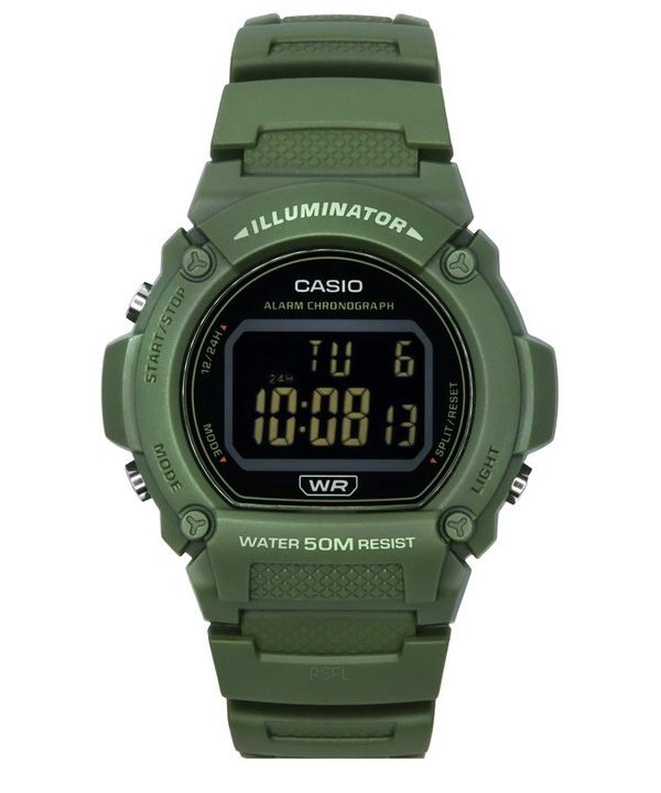 Casio Standard Illuminator Digital Green Resin Strap Quartz W-219HC-3B Mens Watch