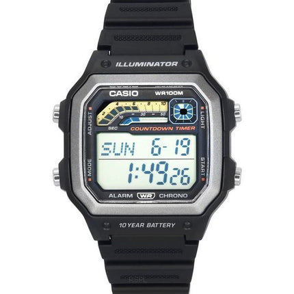 Casio Standard Digital Black Resin Strap Quartz WS-1600H-1A 100M Men's Watch