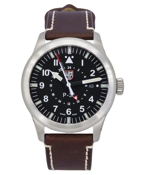 Luminox Air Pilot P-38 Lightning GMT Leather Strap Black Dial Quartz XA.9521 100M Men's Watch