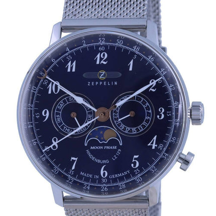 Zeppelin LZ 129 Hindenburg Moon Phase Blue Dial Quartz 7036M-3 7036M3 Mens Watch