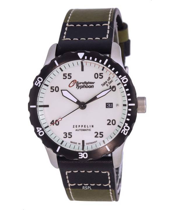 Zeppelin Eurofighter Leather Strap Beige Dial Automatic Divers 7268-5 72685 200M Mens Watch