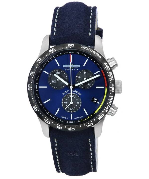 Zeppelin Night Cruise Chronograph Leather Strap Blue Dial Quartz 7288-3 100M Men's Watch