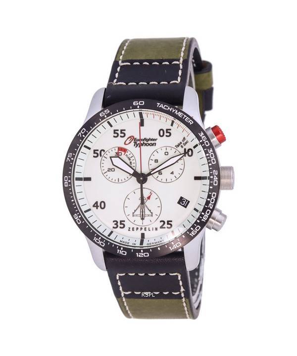 Zeppelin Eurofighter Chronograph Leather Strap Beige Dial Quartz 7298-5 72985 100M Mens Watch