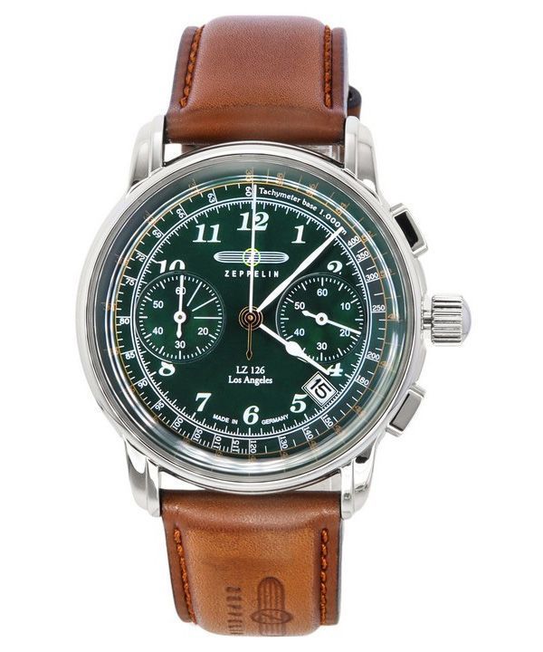 Zeppelin LZ126 Los Angeles Chronograph Leather Strap Green Dial Quartz 76144 Men's Watch