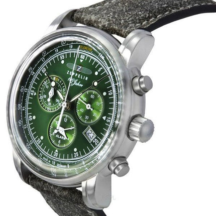 Zeppelin 100 Jahre Chronograph Leather Strap Green Dial Quartz 86804 Men's Watch