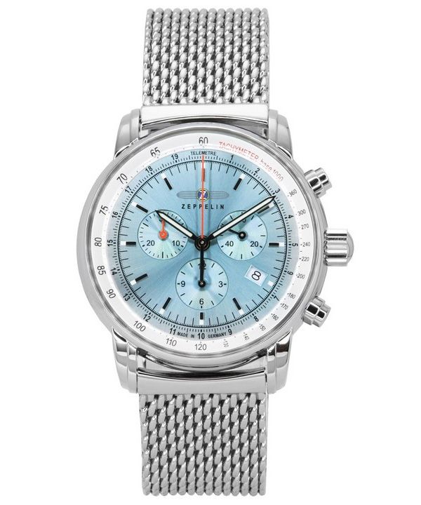 Zeppelin LZ14 Marine Chronograph Stainless Steel Ice Blue Dial Quartz 8886M3 Men's Watch