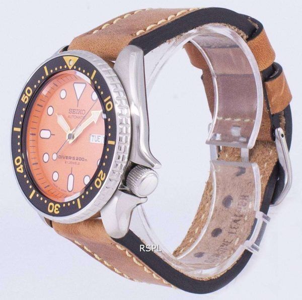 Seiko Automatic SKX011J1-LS17 Diver's 200M Japan Made Brown Leather Strap Men's Watch