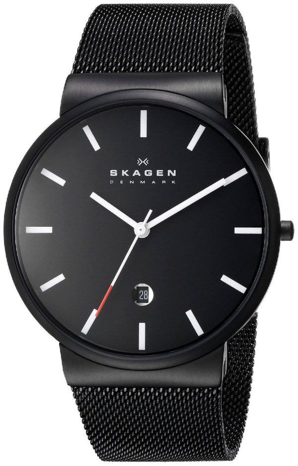 Skagen Ancher Black Dial Black PVD Mesh Bracelet SKW6053 Mens Watch