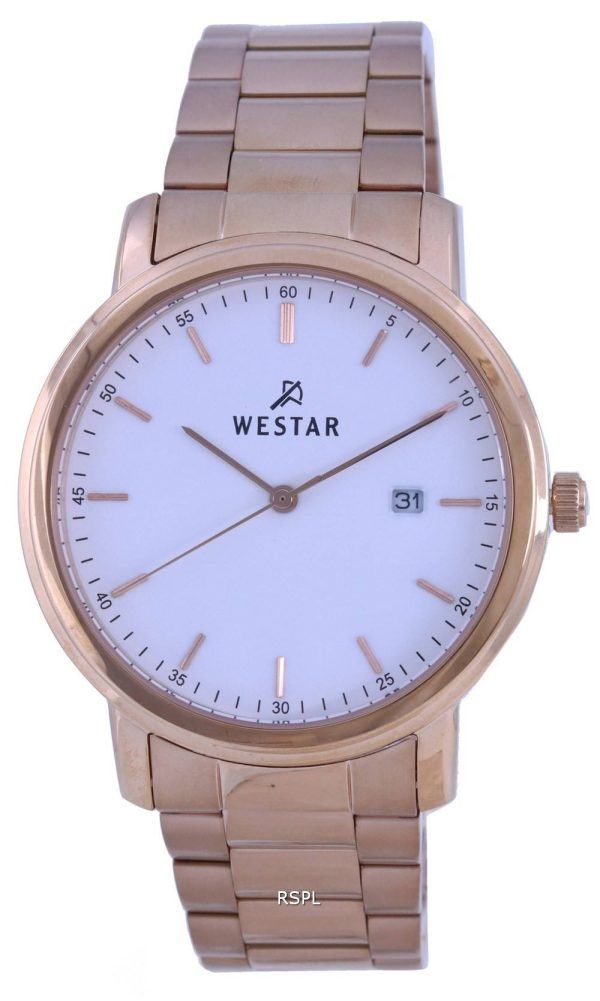 Westar White Dial Rose Gold Tone Stainless Steel Quartz 50243 PPN 601 Mens Watch