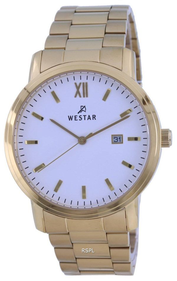 Westar White Dial Gold Tone Stainless Steel Quartz 50245 GPN 101 Mens Watch