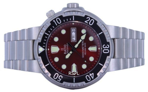 Ratio FreeDiver Red Dial Stainless Steel Quartz 1050HA93-02V-RED 1000M Mens Watch