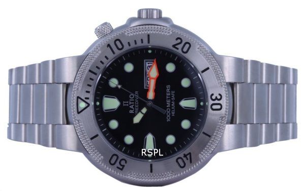 Ratio FreeDiver Black Dial Stainless Steel Quartz 1050MD93-02V-BLK 1000M Mens Watch